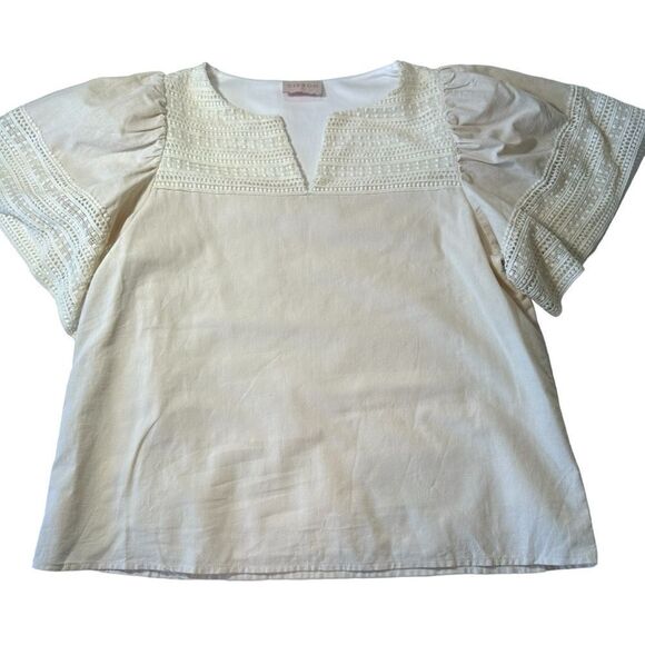 Ciebon Neutral Color Embroidered‎ Lace Blouse, Small - Picture 5 of 6